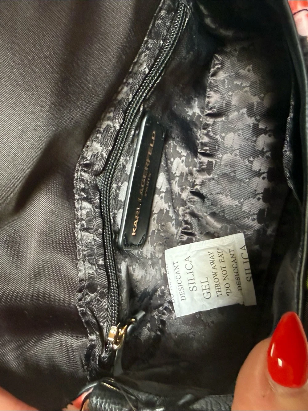 Karl Lagerfeld Quilted Floral Bag - Black with Red, Pink & Cream Roses